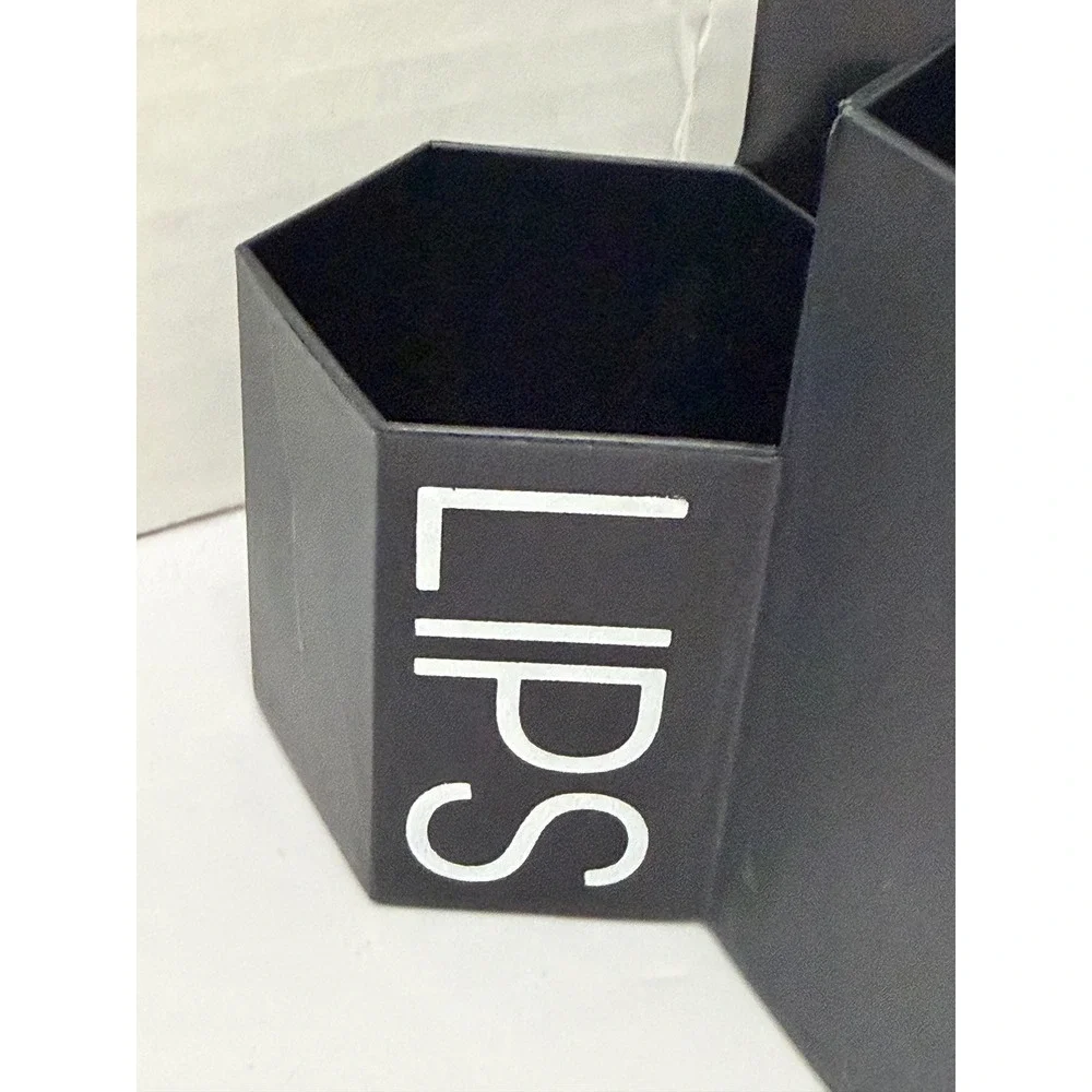Makeup Brush Holder 3 Tier Organizer Black Hexagonal Lips Face Eyes Black